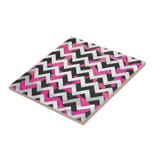Chevron Cow Hot Pink and Black Print Ceramic Tile