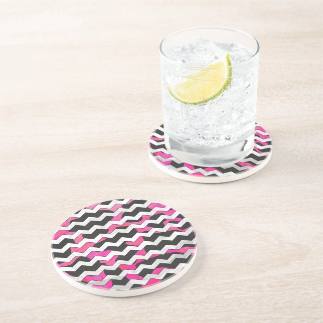 Chevron Cow Hot Pink and Black Print Drink Coaster (Side)