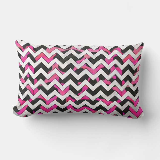 Chevron Cow Hot Pink and Black Print Lumbar Pillow (Front)