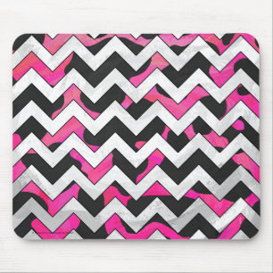 Chevron Cow Hot Pink and Black Print Mouse Pad
