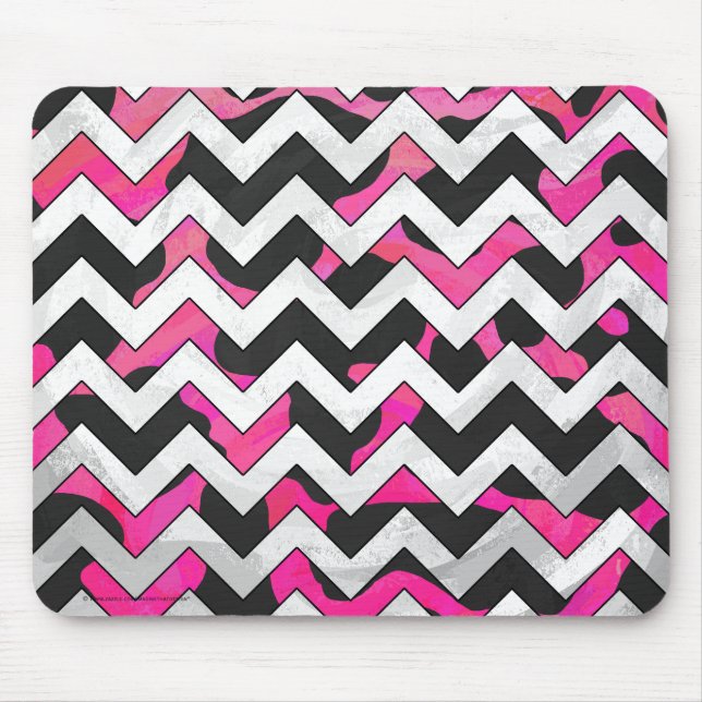 Chevron Cow Hot Pink and Black Print Mouse Pad (Front)
