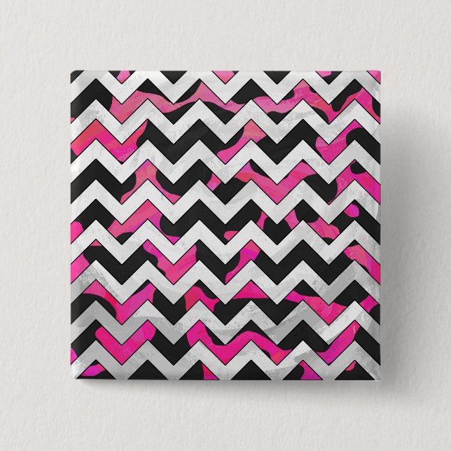 Chevron Cow Hot Pink and Black Print Pinback Button (Front)