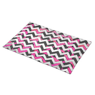 Chevron Cow Hot Pink and Black Print Placemat