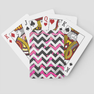 Chevron Cow Hot Pink and Black Print Poker Cards
