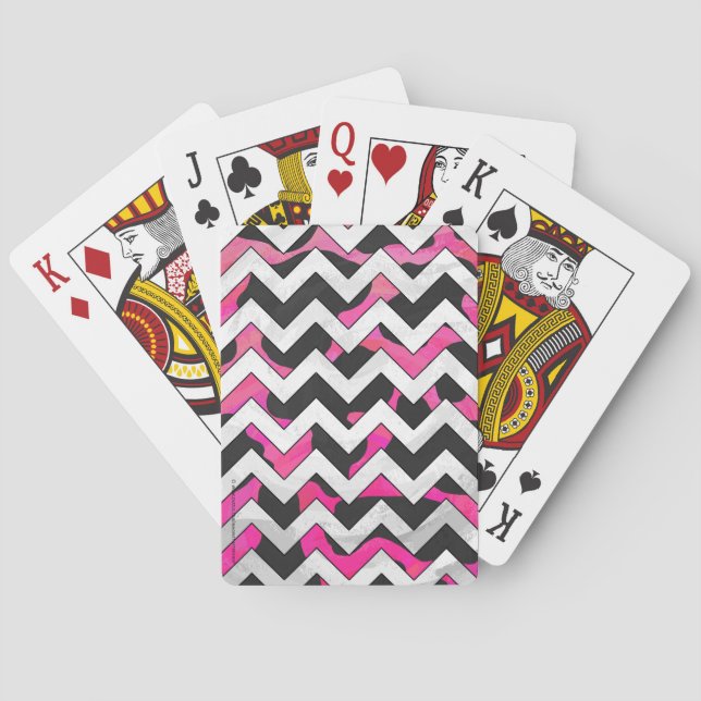 Chevron Cow Hot Pink and Black Print Poker Cards (Back)