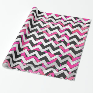 Chevron Cow Hot Pink and Black Print Wrapping Paper