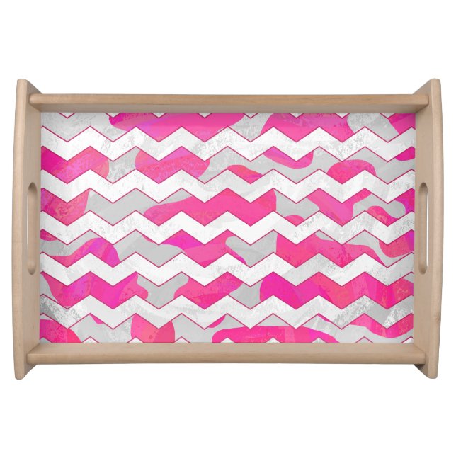 Chevron Cow Hot Pink and White Print Serving Tray (Front)