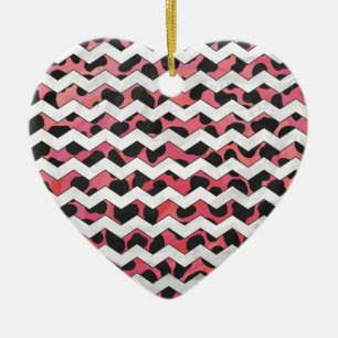 Chevron Cow Pink and Black Ceramic Ornament