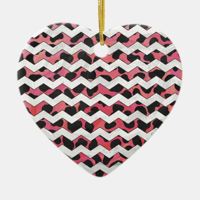 Chevron Cow Pink and Black Ceramic Ornament (Front)