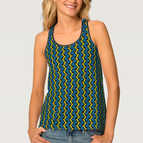 Chevron Crosshatch Blue and Yellow Zigzag Pattern Tank Top