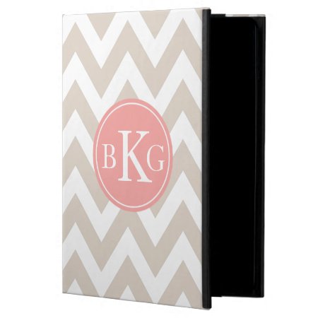 Chevron Custom Monogram | Taupe And Coral Cover For Ipad Air