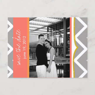 Chevron - Custom Save the Date- Coral Tangerine Announcement Postcard