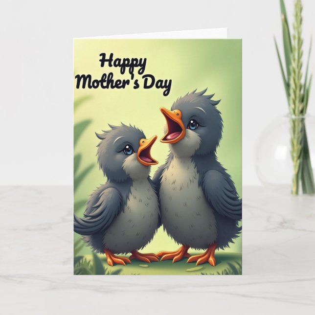 Chevron Cute Birds Mothers Day Card (Front)