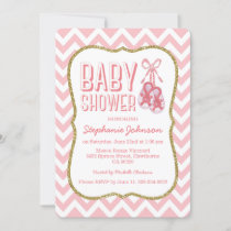 Chevron Cute Pink Booties Baby Shower | Girl Invitation