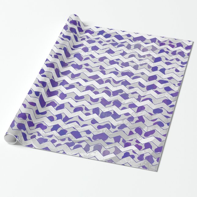 Chevron Dalmatian Purple and White Wrapping Paper (Unrolled)