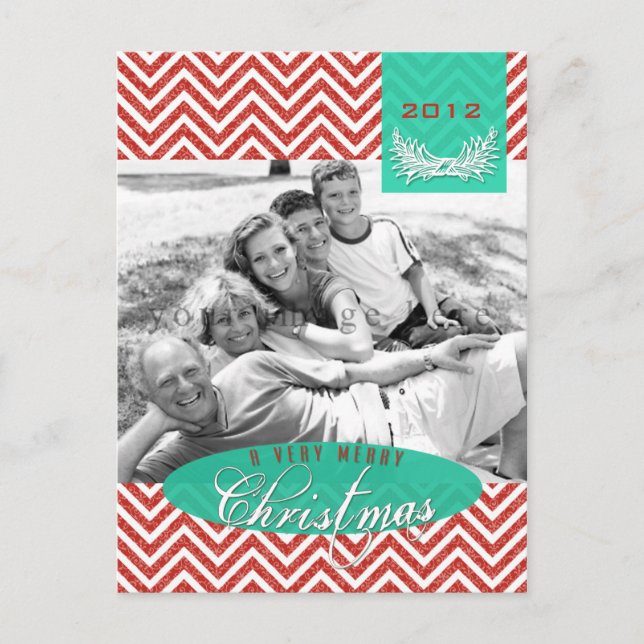 Chevron Damask Christmas Photo Postcard (Front)