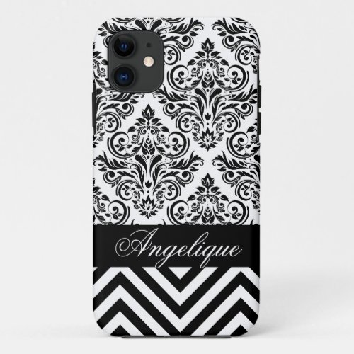 Chevron Damask Designer black  white iPhone 11 Case