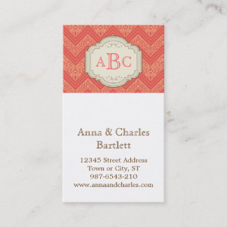 Chevron Damask (Melon) Personalized Monogram Business Card