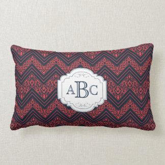 Chevron Damask (Navy,Red) Personalized Monogram Lumbar Pillow
