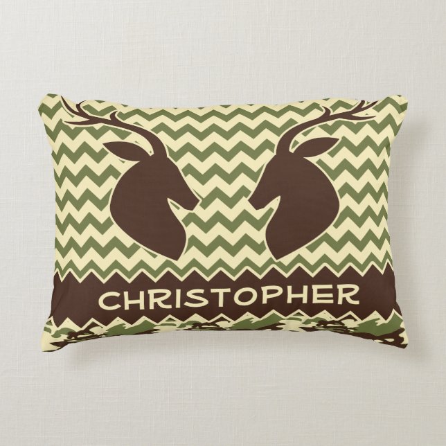 Chevron Deer Buck Camouflage Personalize Decorative Pillow (Front)