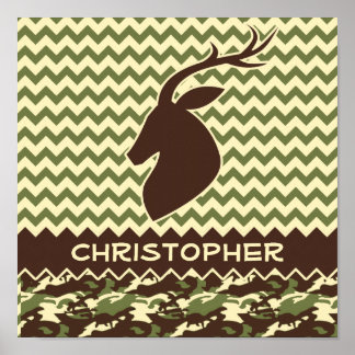 Chevron Deer Buck Camouflage Personalize Poster