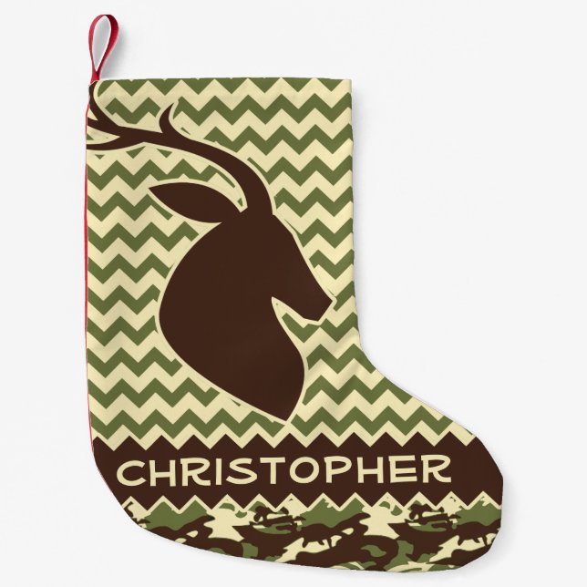 Chevron Deer Buck Camouflage Personalize Small Christmas Stocking (Front)