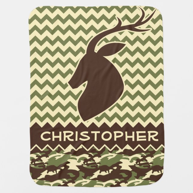 Chevron Deer Buck Camouflage Personalize Stroller Blanket (Front)
