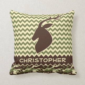 Chevron Deer Buck Camouflage Personalize Throw Pillow