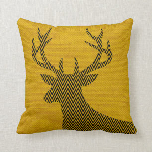 Chevron Deer Silhouette on Burlap mustard Throw Pillow