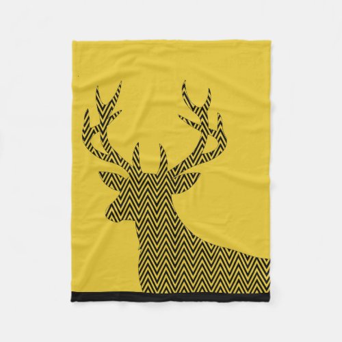 Chevron Deer Stag Silhouette  gold black Fleece Blanket