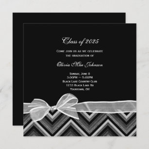 chevron design Graduation silver and black Invitation