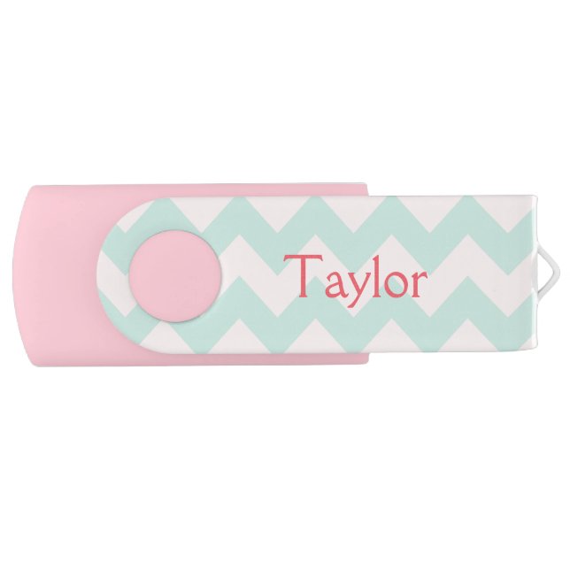 Chevron Design Pink and Green USB Flash Drive (Front)