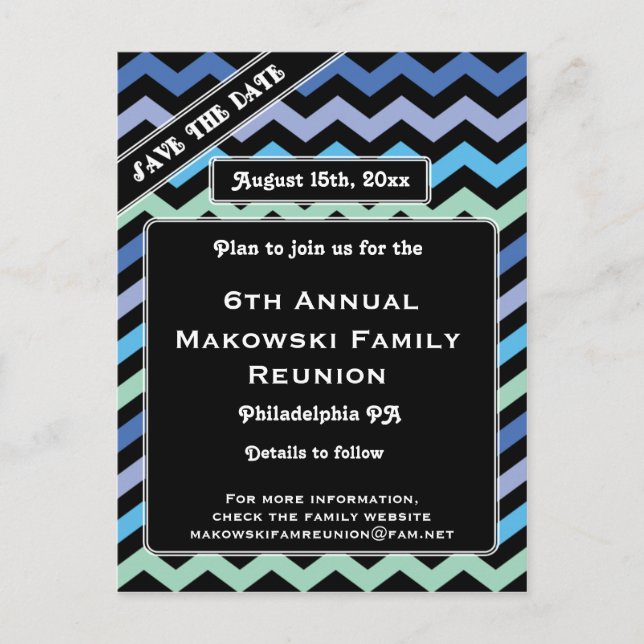 Chevron Design-Reunion, Event, Party Save the Date Announcement Postcard (Front)