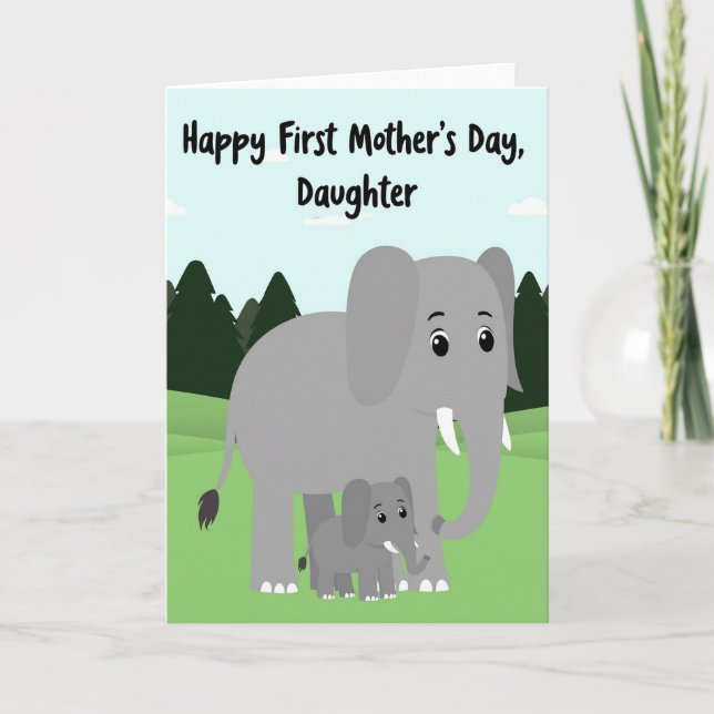 Chevron Elephant Mom First Day Card (Front)