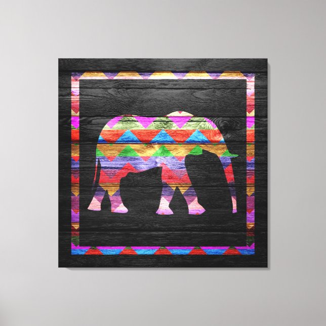 Chevron Elephant Pattern on Wood Canvas Print (Front)