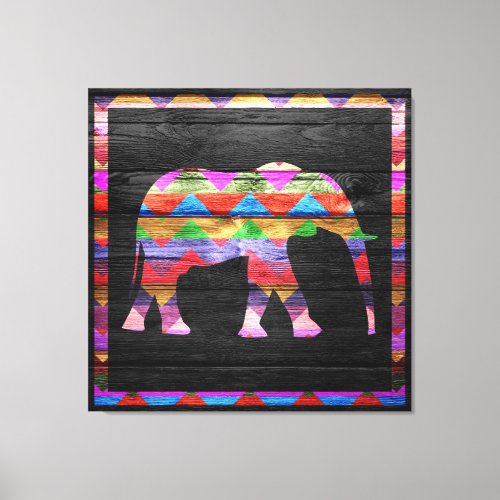 Chevron Elephant Pattern on Wood Canvas Print