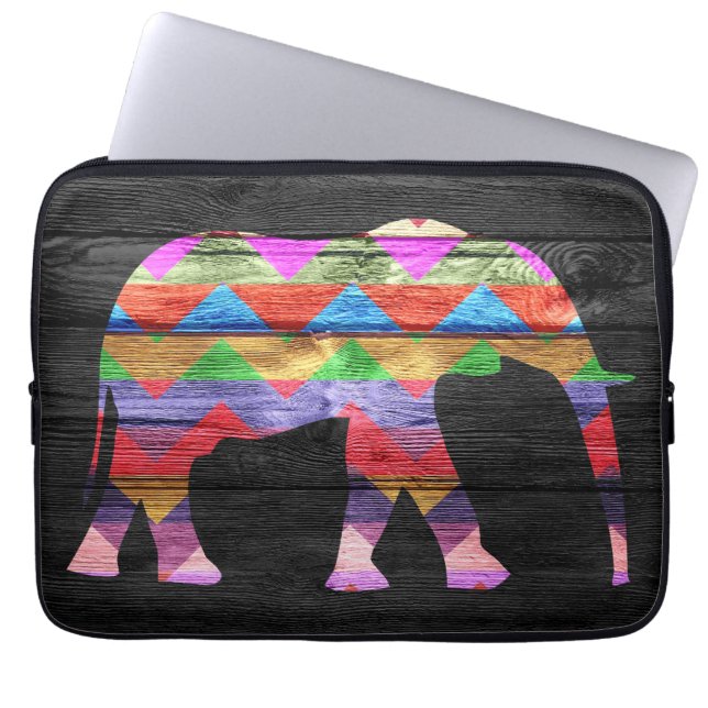 Chevron Elephant Pattern on Wood Laptop Sleeve (Front)