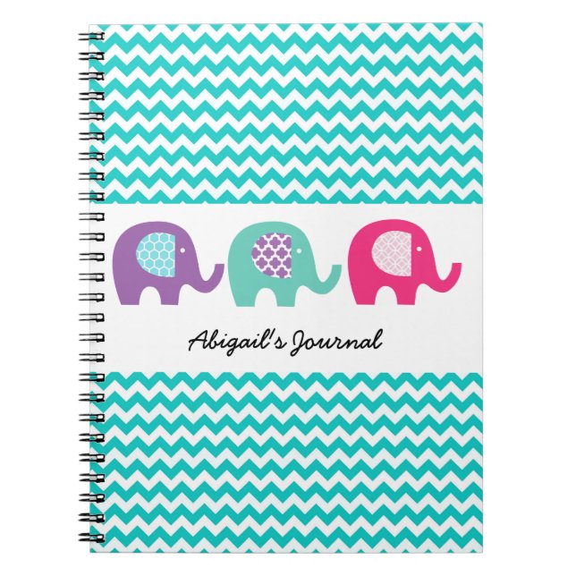 Chevron Elephants on Parade Personalized Notebook (Front)