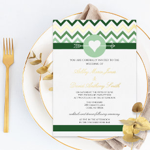 Chevron Emerald Green Gold Foil Wedding Invitation