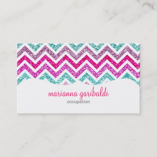 Chevron Glitter Rainbow Coloful Girly Bling Business Card