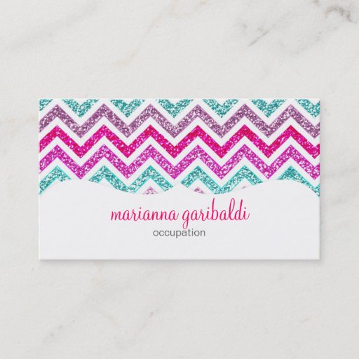 Customizable Chevron Glitter Rainbow Coloful Girly Bling Business Card