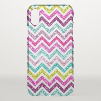 Chevron Faux Glitter Rainbow Coloful Girly Bling iPhone X Case