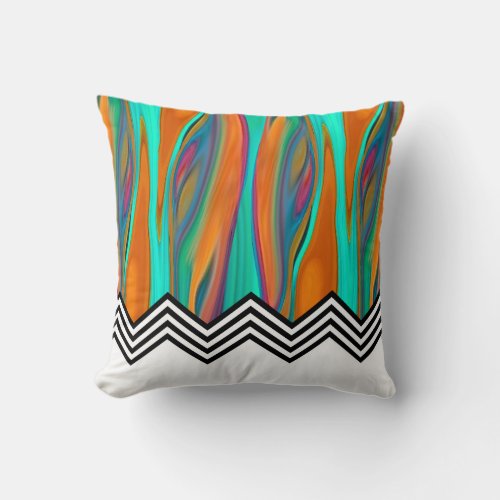 Chevron Flame  aqua orange violet black white Throw Pillow