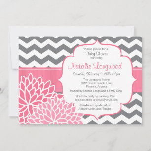 Chevron Floral baby or bridal shower hot pink Invitation