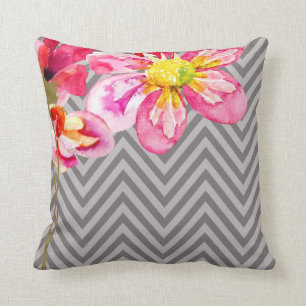 Chevron Floral grey graphite Throw Pillow
