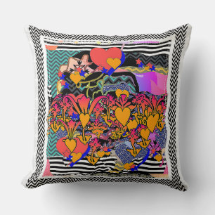 Chevron Floral Hearts Throw Pillow