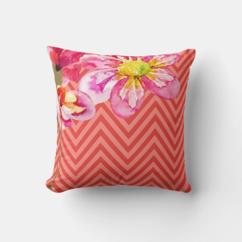 Chevron Floral  peach coral Throw Pillow