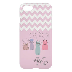 Chevron funny cute colorful cats monogram iPhone SE/8/7 case