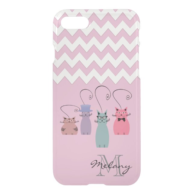 Chevron funny cute colorful cats monogram uncommon iPhone case (Back)