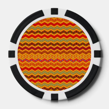 Chevron Geometric Designs Color Orange  Red  Blue Poker Chips by SharonaCreations at Zazzle